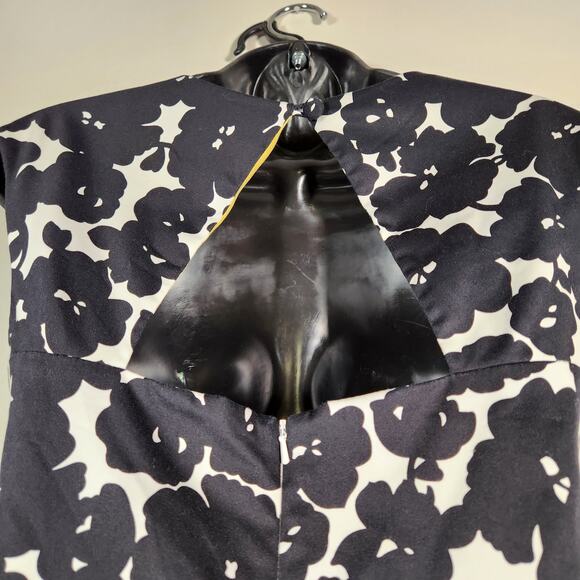 DONNA RICCO Sleeveless Knee Length Dress Womens 6 Floral Black White Cut Out - Picture 10 of 12